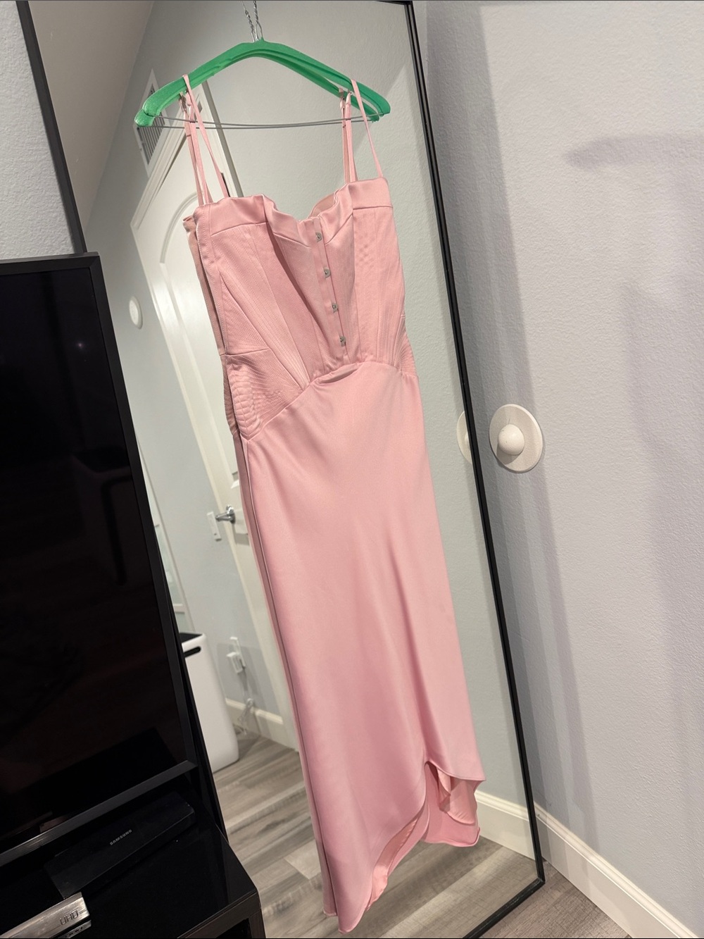 House of CB Pink Satin Corset-Style Maxi Dress
